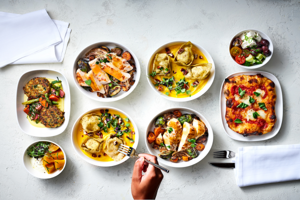 Meal options on a table with silverware